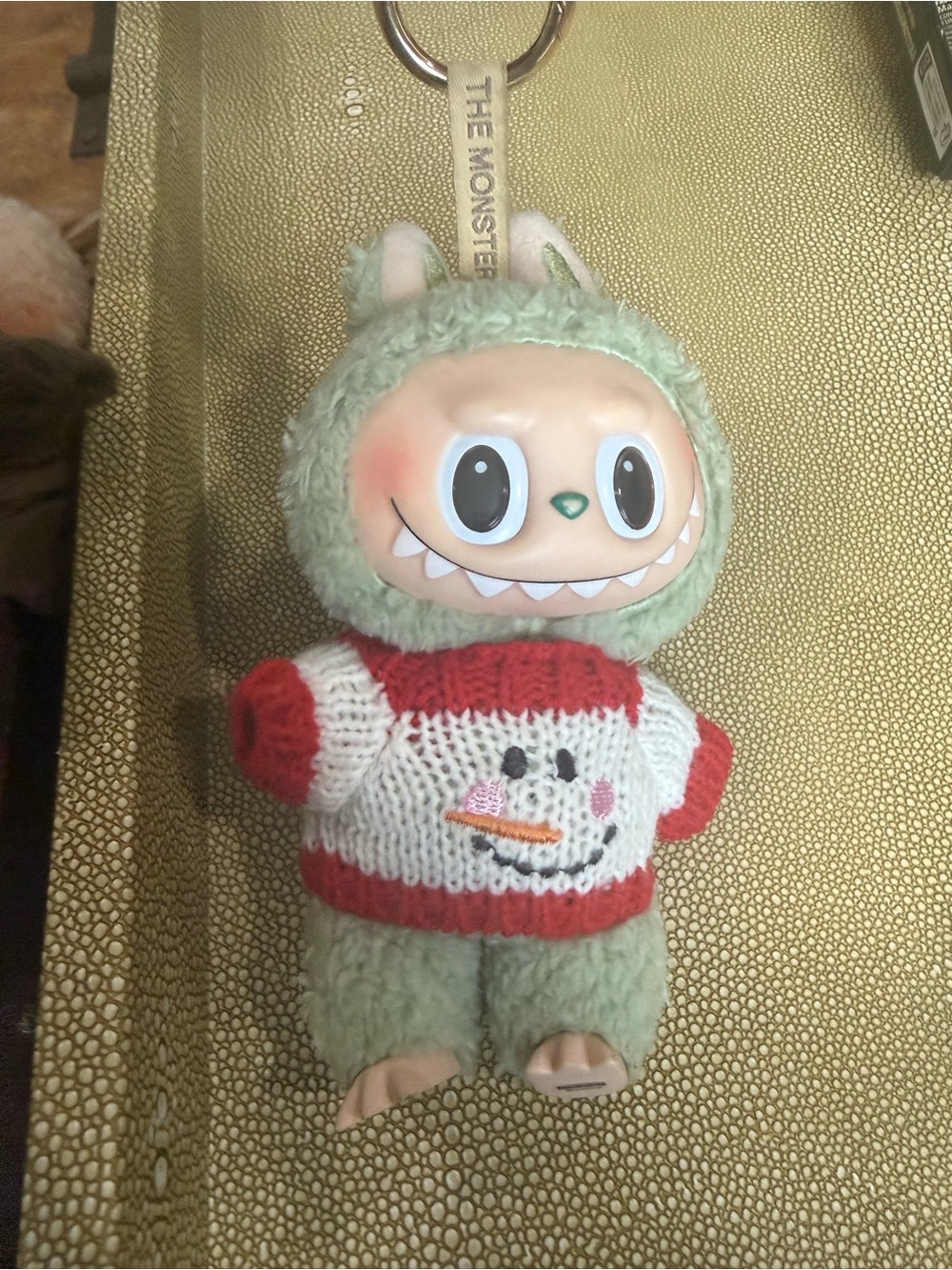 Labubu Green Plush Keychain with Snowman Sweater - Kids Toy